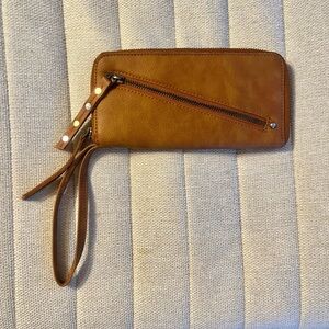 Free People Faux Leather Wristlet - Distressed Brown with silver/gold accents